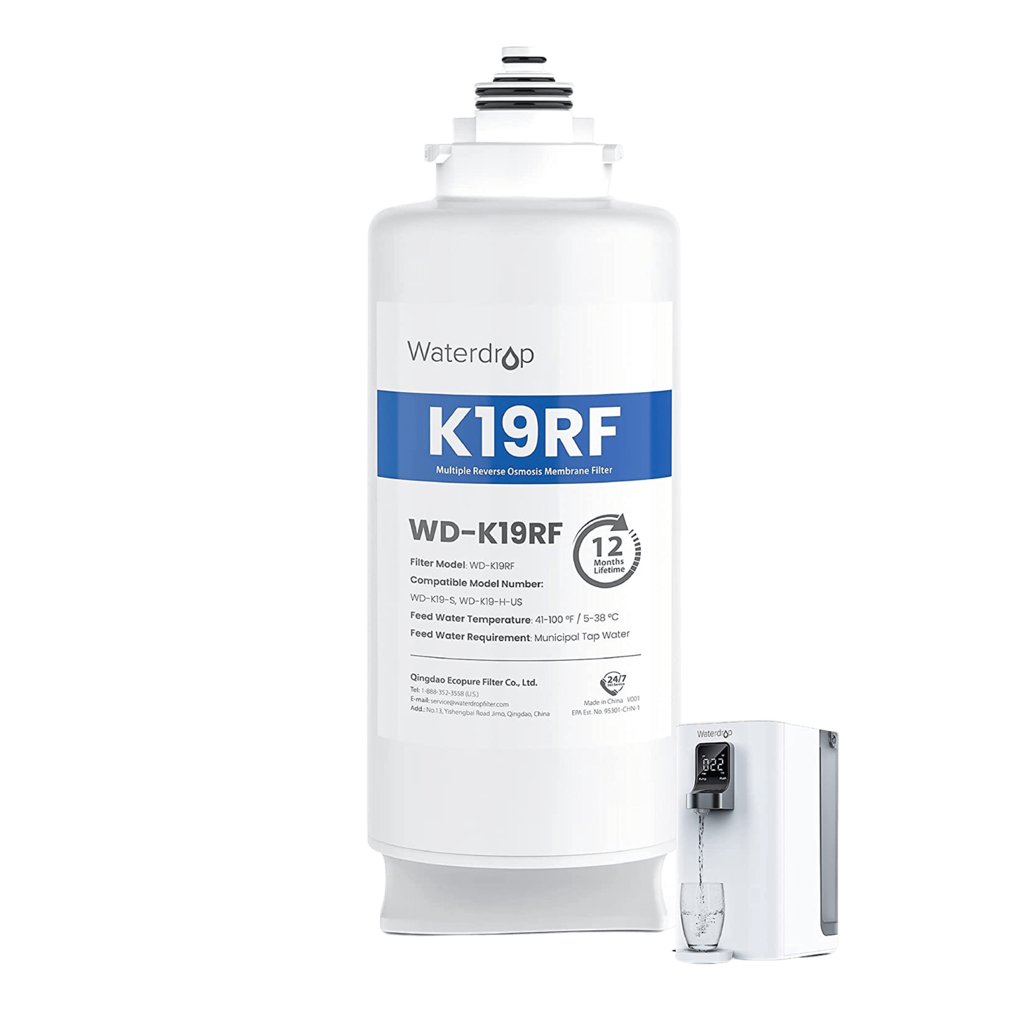 Filtro de WD-K19RF para el sistema de ósmosis reversa de la encimera de Waterdrop K19
